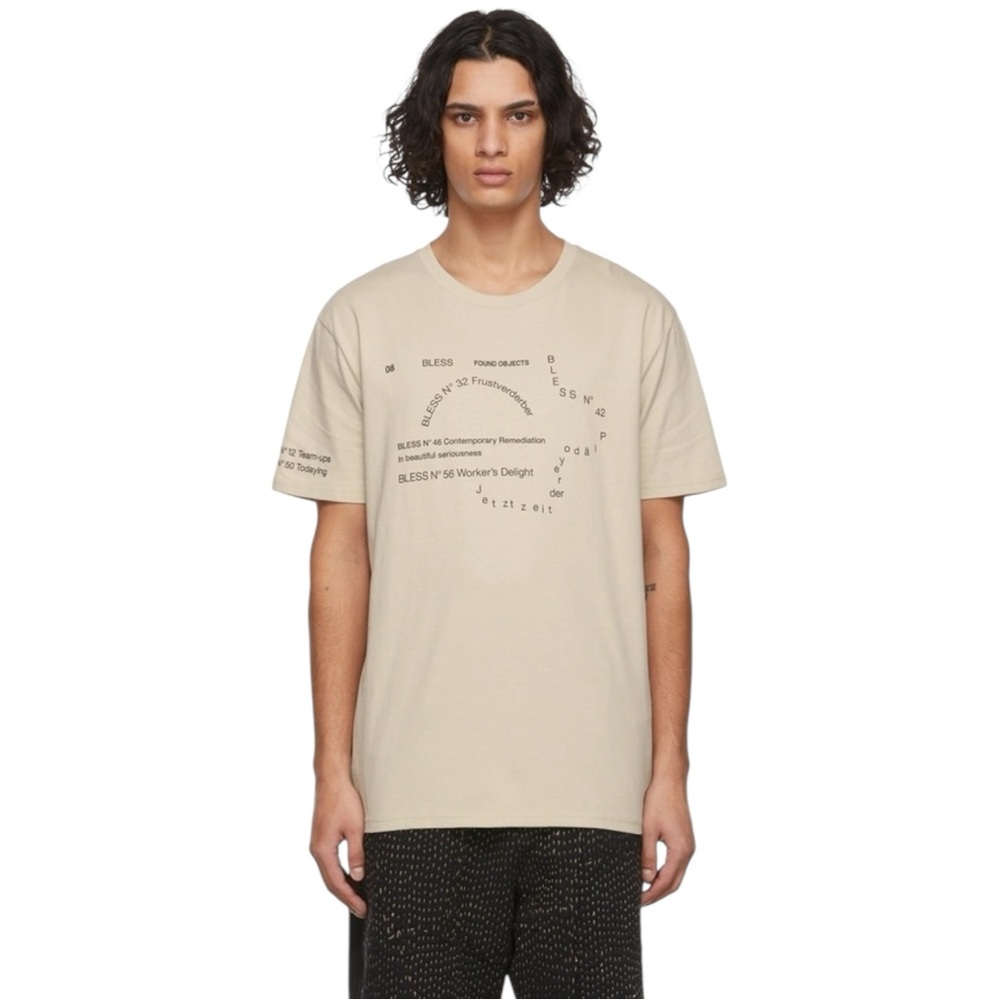 NWOT BLESS Beige Gray Multicollection II Loose Fit Oversized Cotton T-Shirt Tee - Picture 1 of 8